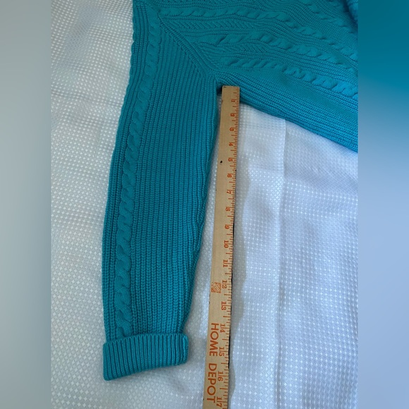 Talbots Turquoise Blue Long Sleeve Cable Knit Sweater, size M - Picture 7 of 8